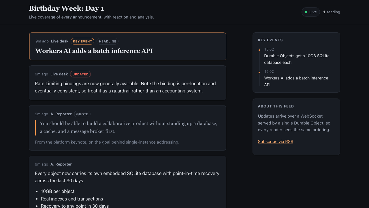 Live Blog — Newsroom Coverage on a Durable Object screenshot