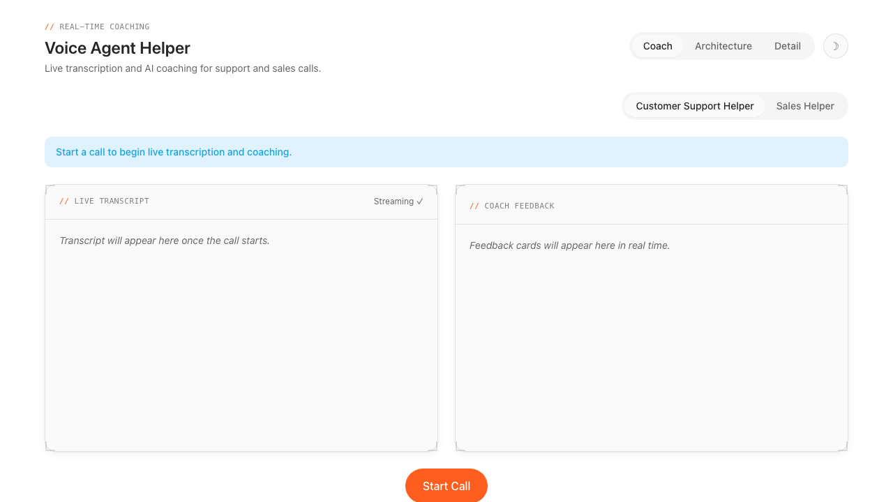 Voice Agent Helper — Real-Time Voice Coaching screenshot